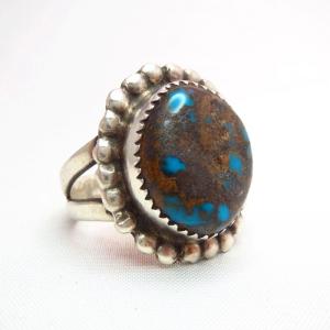 Vintage Silver Ring w/Boulder Bisbee TQ  c.1970