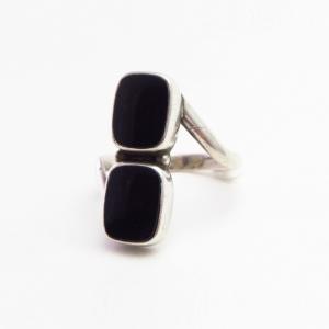 【GARDEN OF THE GODS】 Atq Silver Ring w/Two Black Onyx c.1940