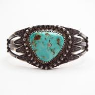 Antique Split Wire Cuff Bracelet w/Drilled Turquoise c.1915～