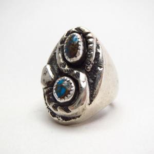 Vintage Zuni Snake Patched Ring w/Gem Grade Bisbee TQ c.1970
