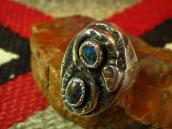 Vintage Zuni Snake Patched Ring w/Gem Grade Bisbee TQ c.1970
