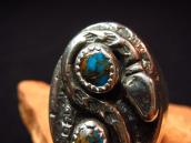 Vintage Zuni Snake Patched Ring w/Gem Grade Bisbee TQ c.1970