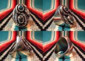 Vintage Zuni Snake Patched Ring w/Gem Grade Bisbee TQ c.1970