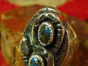 Vintage Zuni Snake Patched Ring w/Gem Grade Bisbee TQ c.1970