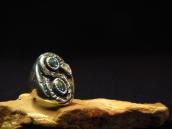 Vintage Zuni Snake Patched Ring w/Gem Grade Bisbee TQ c.1970