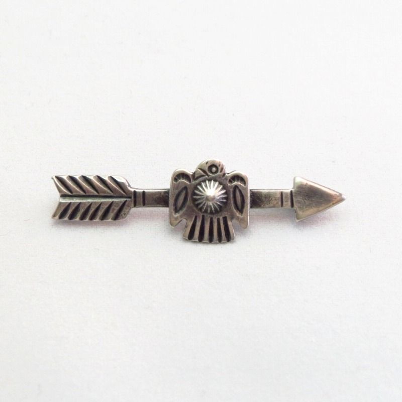 Antique Stamped Arrow & Thunderbird Silver Small Pin  c.1930