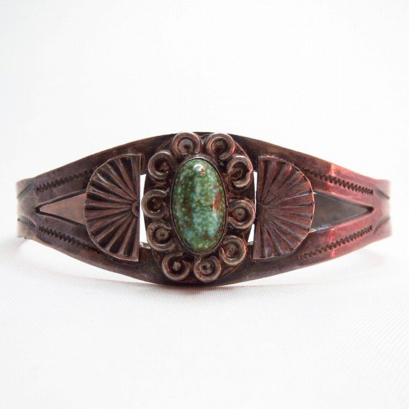 Antique Split Silver Cuff w/Cabochon Cut TQ c.1930