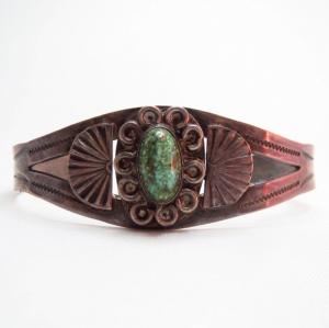 Antique Split Silver Cuff w/Cabochon Cut TQ c.1930