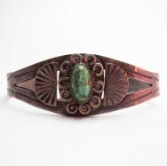 Antique Split Silver Cuff w/Cabochon Cut TQ c.1930