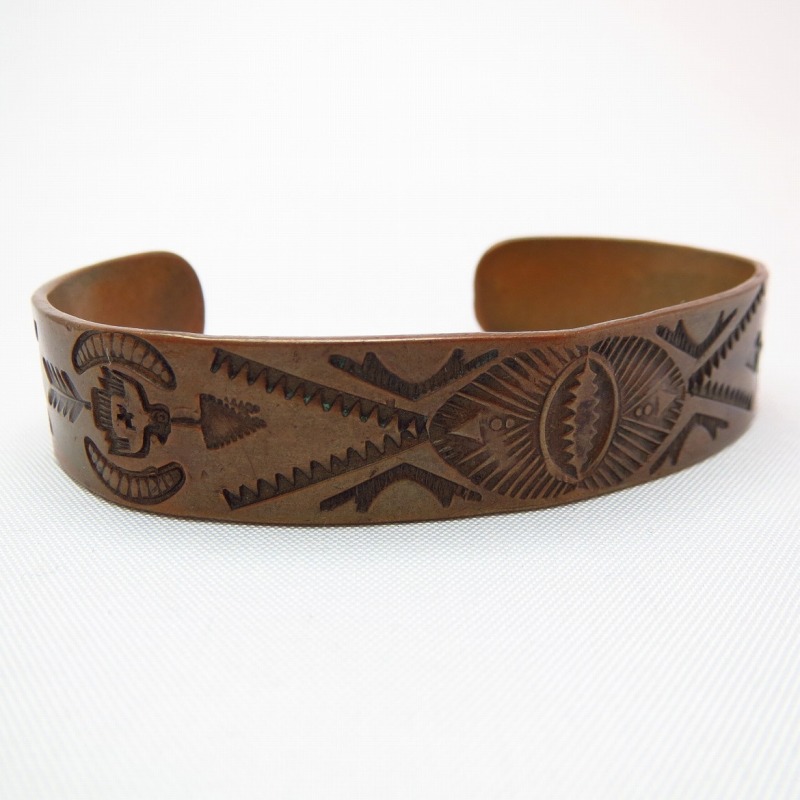 Antique Thunderbird & 卍 Stamped Copper Cuff c.1930