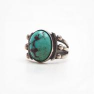 Atq Navajo Ingot Silver Split Shank Ring w/Turquoise c.1920～