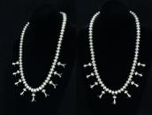 Vtg Navajo Stamped Bead w/Squash Blossom Necklace c.1960～