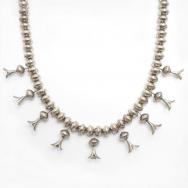 Vtg Navajo Stamped Bead w/Squash Blossom Necklace c.1960～
