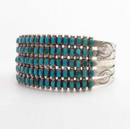 Vintage Zuni 5 Row Rect. Gem Turquois Cuff in Silver c.1945～