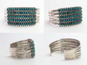 Vintage Zuni 5 Row Rect. Gem Turquois Cuff in Silver c.1945～