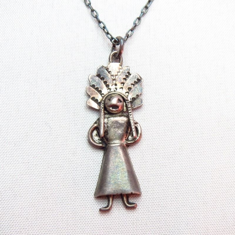 Vintage Silver Small Indian Fob Necklace  c.1940