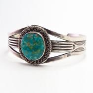 Atq Navajo or Pueblo GemTurquoise & Crimped Wire Cuff c1940～