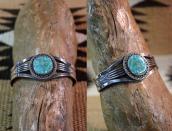 Atq Navajo or Pueblo GemTurquoise & Crimped Wire Cuff c1940～