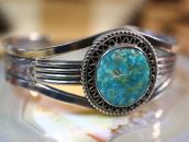 Atq Navajo or Pueblo GemTurquoise & Crimped Wire Cuff c1940～