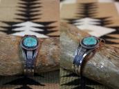 Atq Navajo or Pueblo GemTurquoise & Crimped Wire Cuff c1940～