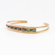OLD Zuni 14K Gold & NeedlePoint Turquoise Cuff  c.1975～ ①