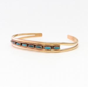 OLD Zuni 14K Gold & NeedlePoint Turquoise Cuff c.1975～ ➁