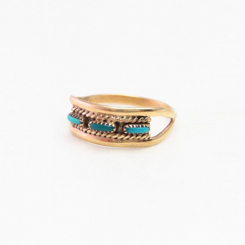 【C&C Hattie Johnson】Zuni Gold Ring w/NeedlePoint TQ c.1975～