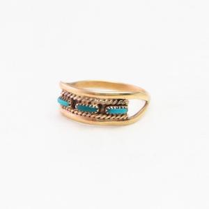 【C&C Hattie Johnson】Zuni Gold Ring w/NeedlePoint TQ c.1975～