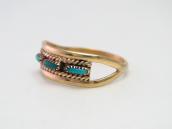 【C&C Hattie Johnson】Zuni Gold Ring w/NeedlePoint TQ c.1975～