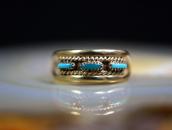 【C&C Hattie Johnson】Zuni Gold Ring w/NeedlePoint TQ c.1975～