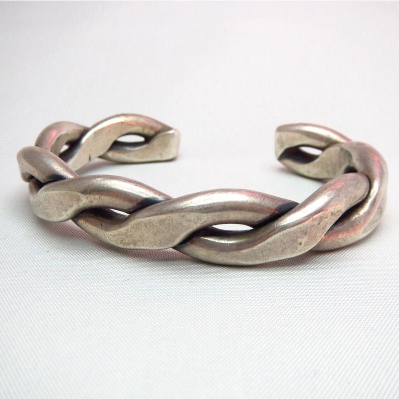 Vintage Heavy 2 Twisted Silver Wire Cuff  c.1950～