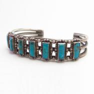 Atq Navajo Blue Gem Turquoise Row Round Wire Cuff  c.1945～
