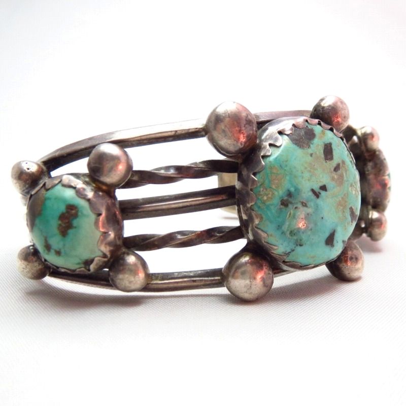 Vintage Heavy Silver Cuff Bracelet w/3TQ  c.1960～