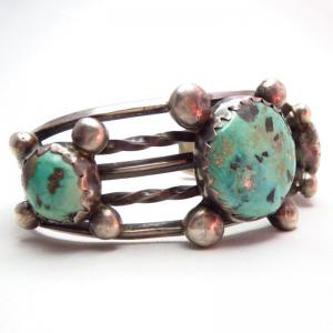 Vintage Heavy Silver Cuff Bracelet w/3TQ  c.1960～