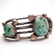 Vintage Heavy Silver Cuff Bracelet w/3TQ  c.1960～