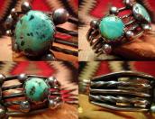 Vintage Heavy Silver Cuff Bracelet w/3TQ  c.1960～