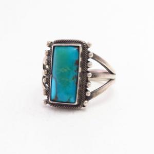 Atq Navajo Split Shank Ring w/Rectangular Turquoise c.1940～