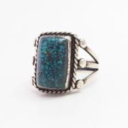 Vtg Navajo Sq. Spiderweb Turquoise Split Shank Ring  c.1950～