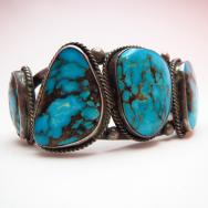 Vintage Cuff with Five Morenci Turquoise  c.1950