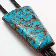 Vintage Zuni Inley Turquoise Bolo c.1960
