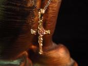 Vintage 14K Gold Rose & Cross Fob Necklace