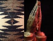 Vintage 14K Gold Rose & Cross Fob Necklace