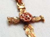 Vintage 14K Gold Rose & Cross Fob Necklace
