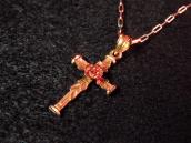 Vintage 14K Gold Rose & Cross Fob Necklace