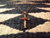 Vintage 14K Gold Rose & Cross Fob Necklace
