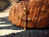 Vintage 14K Gold Rose & Cross Fob Necklace