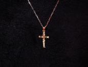 Vintage 14K Gold Rose & Cross Fob Necklace