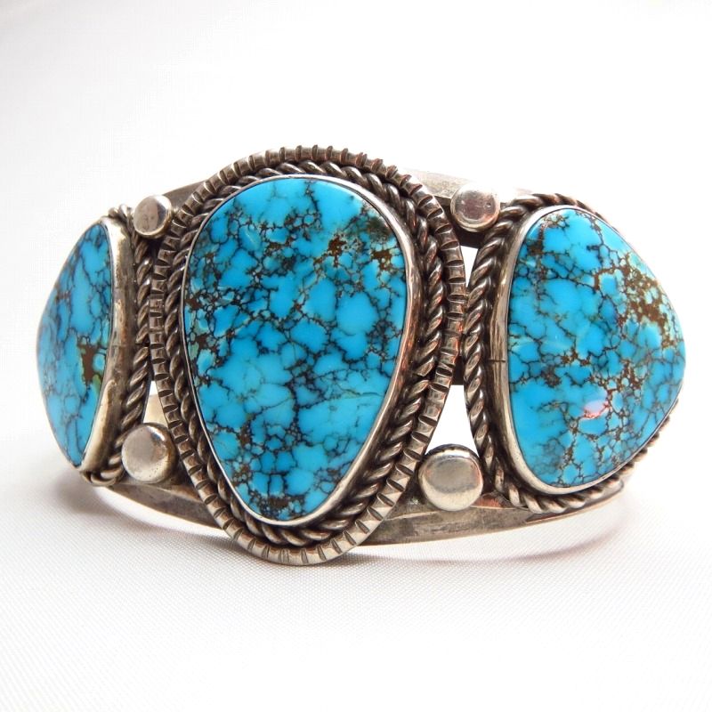 Vintage Heavy Wide Cuff Bracelet w/3 Hi-Grade #8 TQ  c.1950