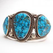 Vintage Heavy Wide Cuff Bracelet w/3 Hi-Grade #8 TQ  c.1950