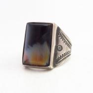 Vintage Navajo Silver Men's Ring w/Sq. PetrifiedWood c.1945～